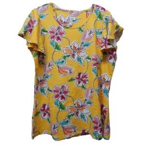 Denim & Co Womens Top XS Sunflower Yellow Flutter Sleeve NWOT